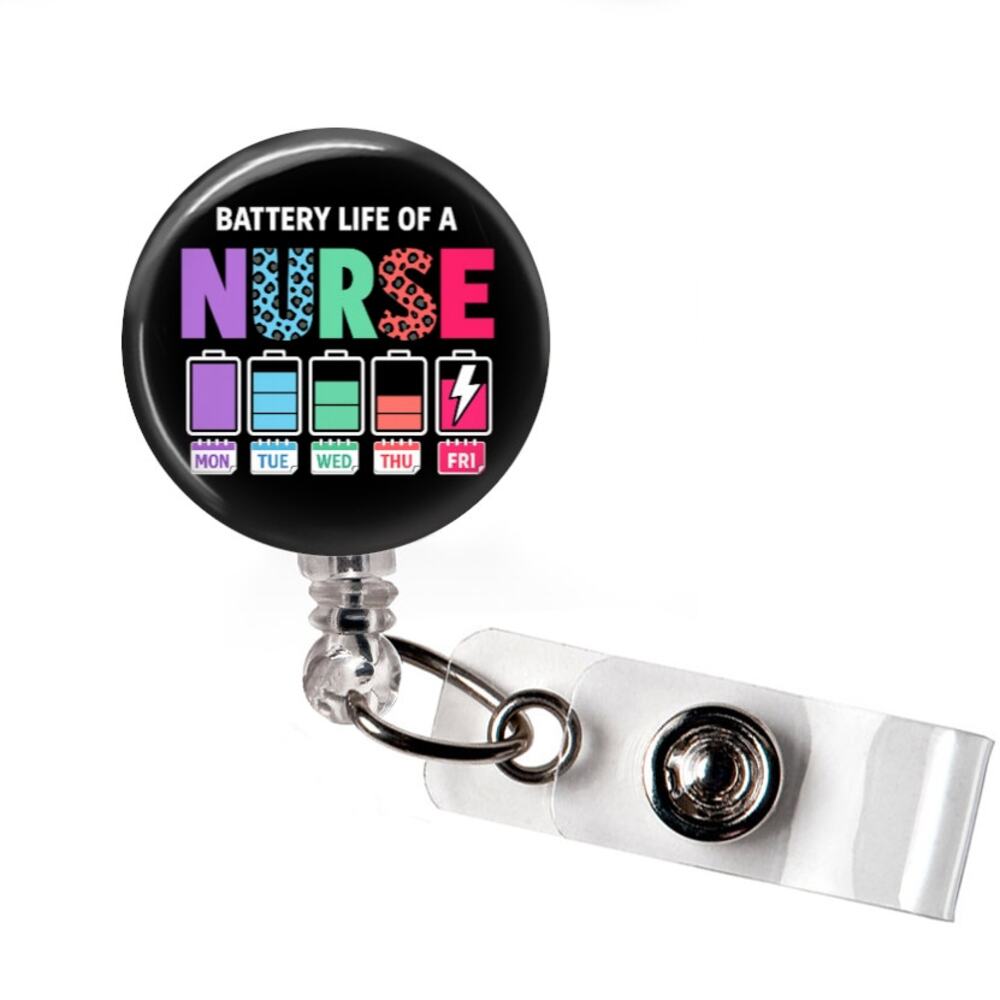 Badge Reel Funny Nurse Life Battery Life Retractable ID Name Holder